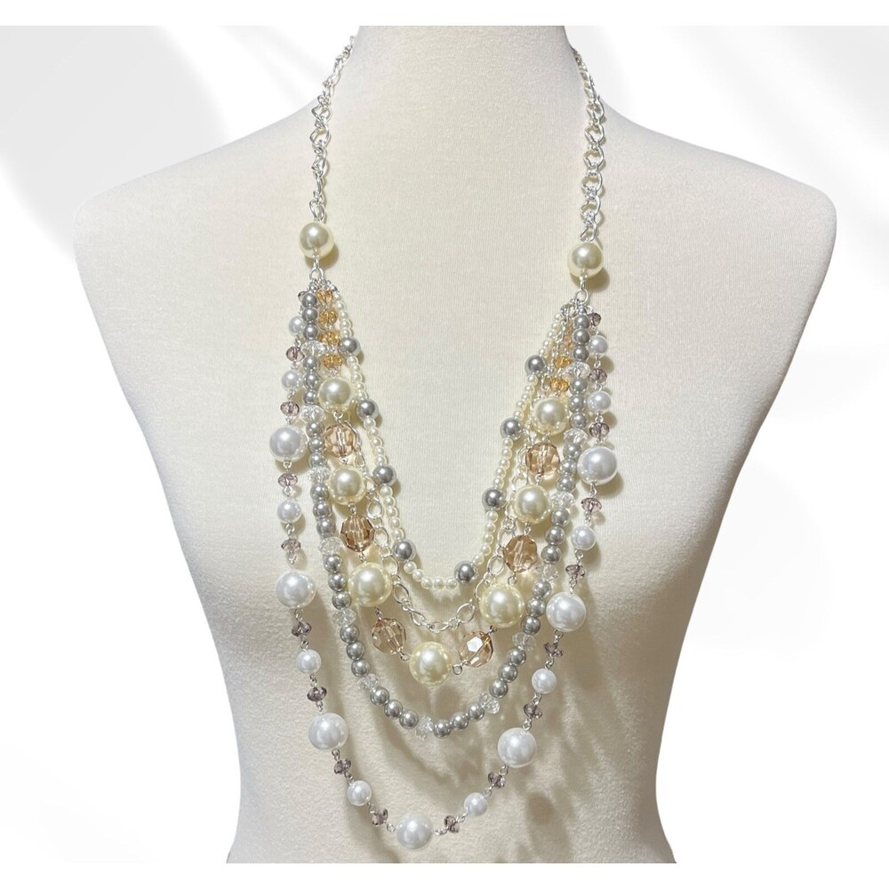 Avon SAQ Chunky Simulated Pearl Necklace Layered Maximalist Statement Jewelry